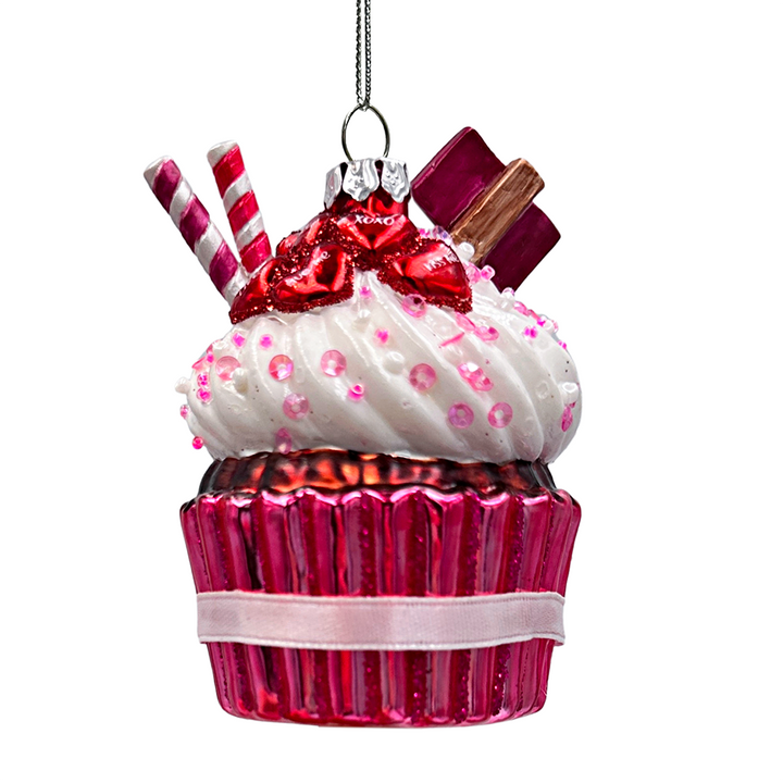 (Pre-Order) Romantic Cupcake Glass Ornament, Romantic Keepsake Christmas Decor