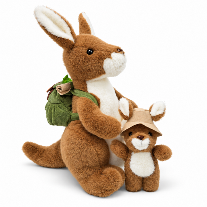 Roo & Joey Kangaroo Plushie, Adorable 14" Kangaroo with Baby Joey Stuffed Animal and Adventure Backpack