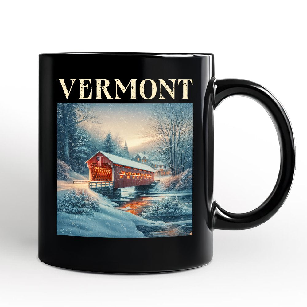 Rustic Red Covered Bridge Vermont State Personalized Mug, New England Historical Gift and Travel Souvenir with Custom Name Personalized Ceramic Mug OrnamentallyYou Black Non-Custom 