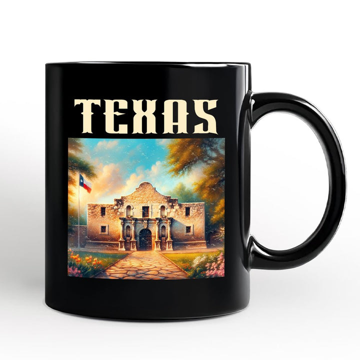 Rustic Texas State Alamo Personalized Mug, American Western Charm Gift and San Antonio Historical Souvenir with Custom Name Personalized Ceramic Mug OrnamentallyYou Black Non-Custom 