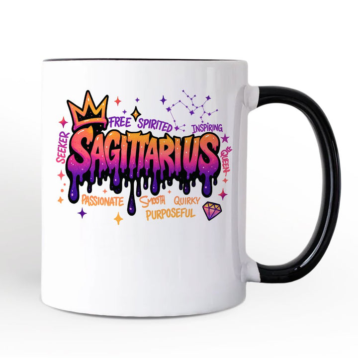 Sagittarius Graffiti Zodiac Personalized Mug, Street Style Astrology Horoscope Gift with Custom Name Personalized Ceramic Mug OrnamentallyYou Black Handle Non-Custom 