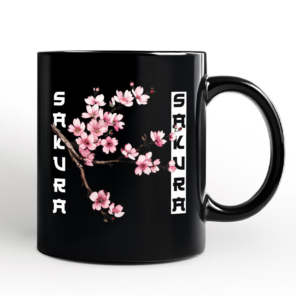 Sakura Cherry Blossom Personalized Mug, Vintage Japanese Spring Floral Gift with Custom Name Personalized Ceramic Mug OrnamentallyYou White - Black Non-Custom 