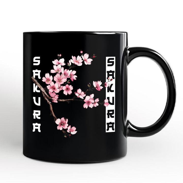 Sakura Cherry Blossom Personalized Mug, Vintage Japanese Spring Floral Gift with Custom Name Personalized Ceramic Mug OrnamentallyYou White - Black Non-Custom 