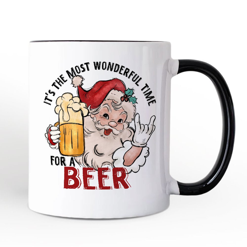 Santa Beer Christmas Personalized Mug, It’s The Most Wonderful Time Funny Holiday Gift with Custom Name Personalized Ceramic Mug OrnamentallyYou White - Black Non-Custom 