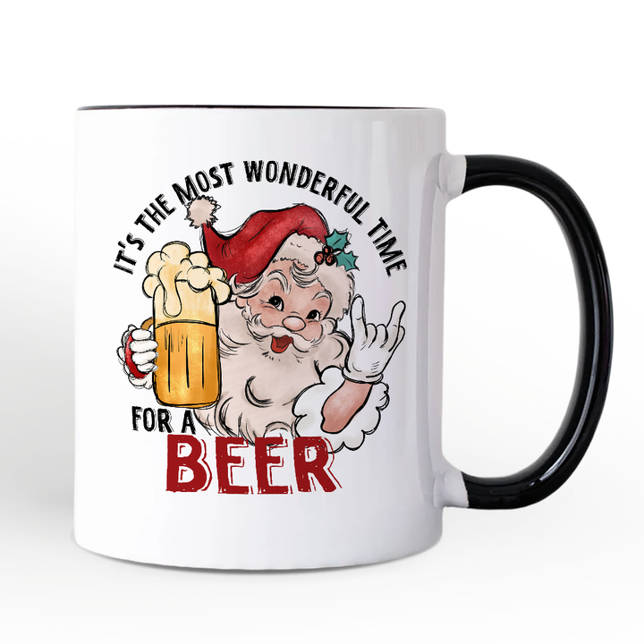 Santa Beer Christmas Personalized Mug, It’s The Most Wonderful Time Funny Holiday Gift with Custom Name