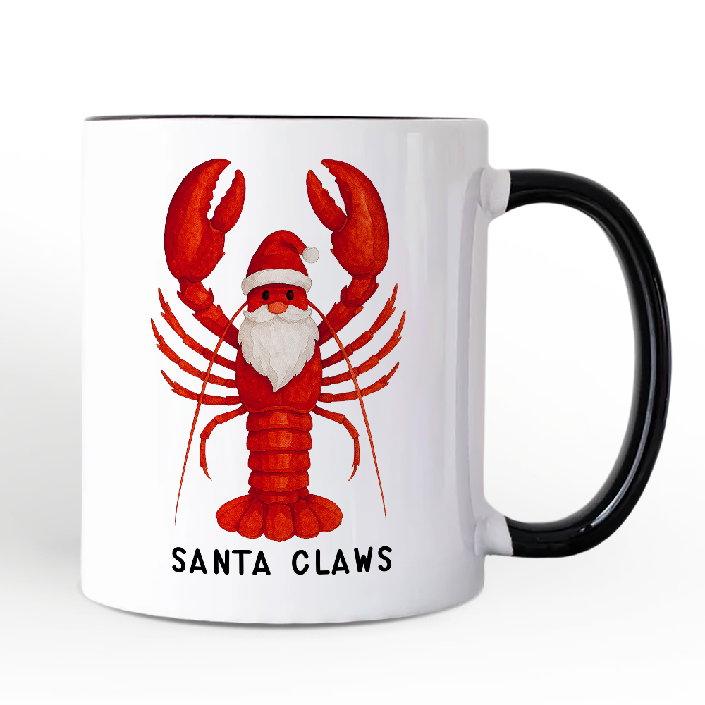 Santa Claws Lobster Personalized Mug, Funny Pun Coastal Christmas Holiday Gift with Custom Name