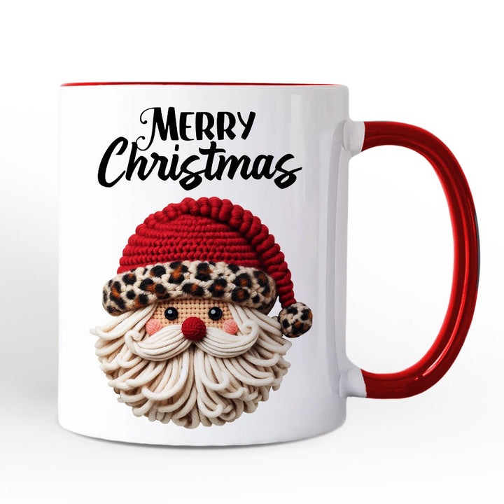 Santa Leopard Hat Christmas Personalized Mug, Imitation Latch Hook Yarn Cozy Gift with Custom Name Personalized Ceramic Mug OrnamentallyYou White - Red Non-Custom 