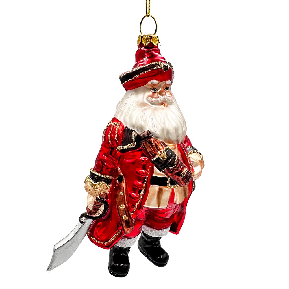 (Pre-Order) Santa Pirate Glass Christmas Ornament, Sea Sailer Bandit Unique Tree Decor Glass Ornament OrnamentallyYou 