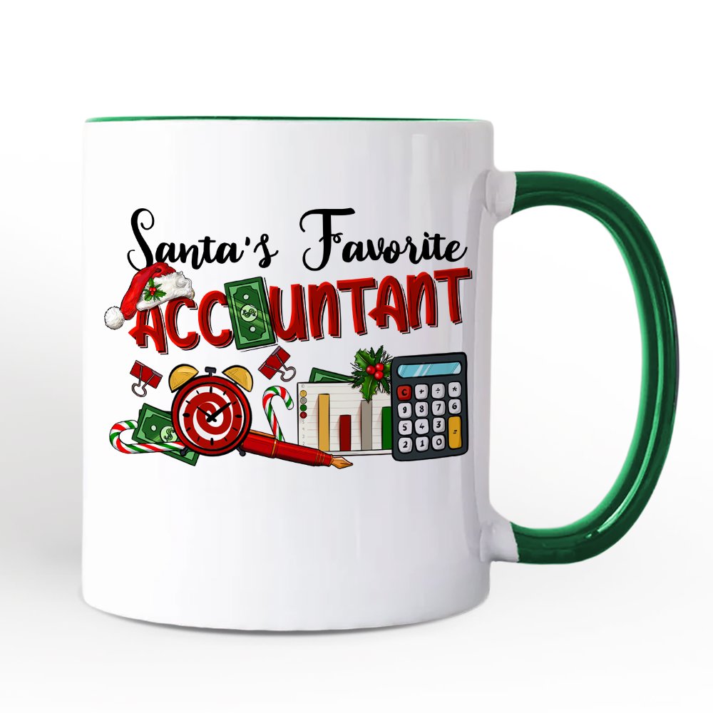 Santa's Favorite Accountant Personalized Mug, Tax Bookkeeper and CPA Christmas Gift with Custom Name Personalized Ceramic Mug OrnamentallyYou White - Green Non-Custom 
