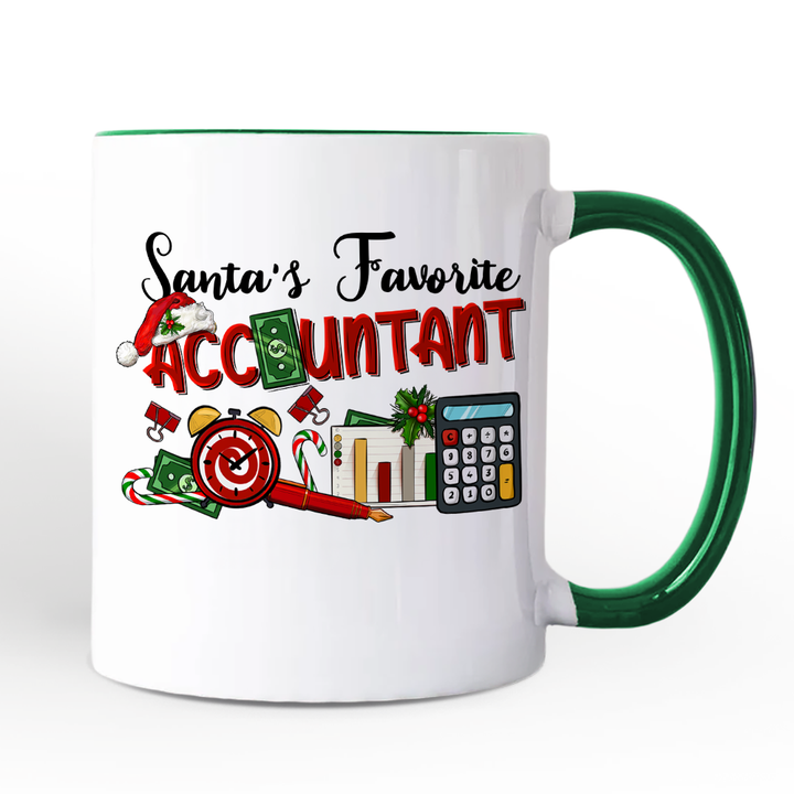 Santa's Favorite Accountant Personalized Mug, Tax Bookkeeper and CPA Christmas Gift with Custom Name