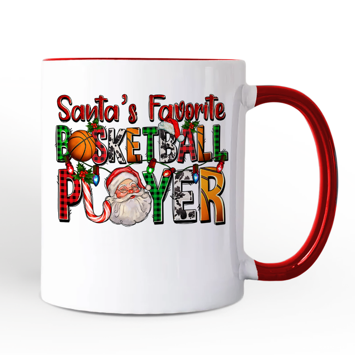 Santa’s Favorite Basketball Player Personalized Mug, Plaid Christmas Athelete Gift with Custom Name