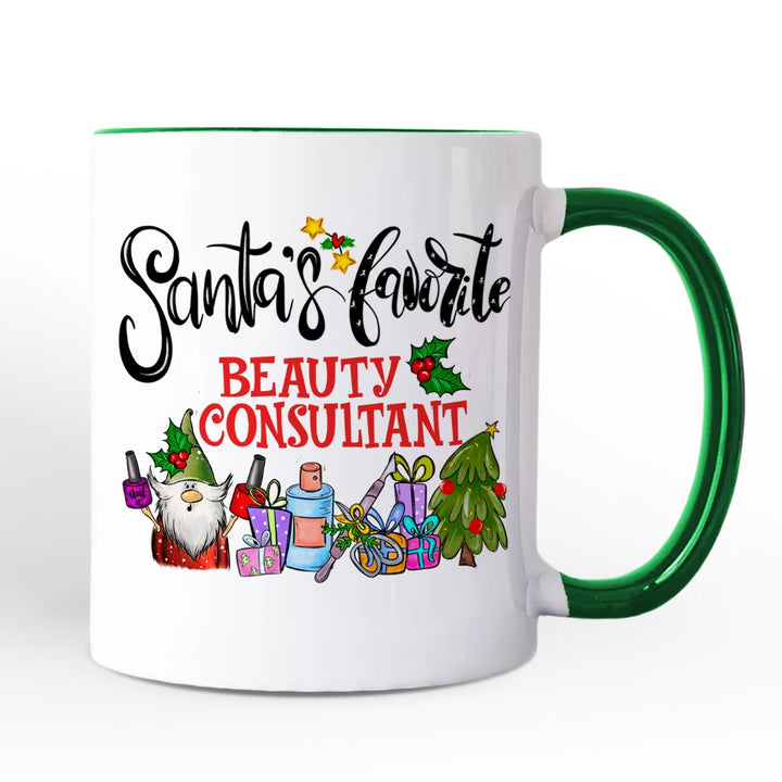 Santa's Favorite Beauty Consultant Personalized Mug, Appreciation Christmas Gift with Custom Name Personalized Ceramic Mug OrnamentallyYou Green Handle Non-Custom 