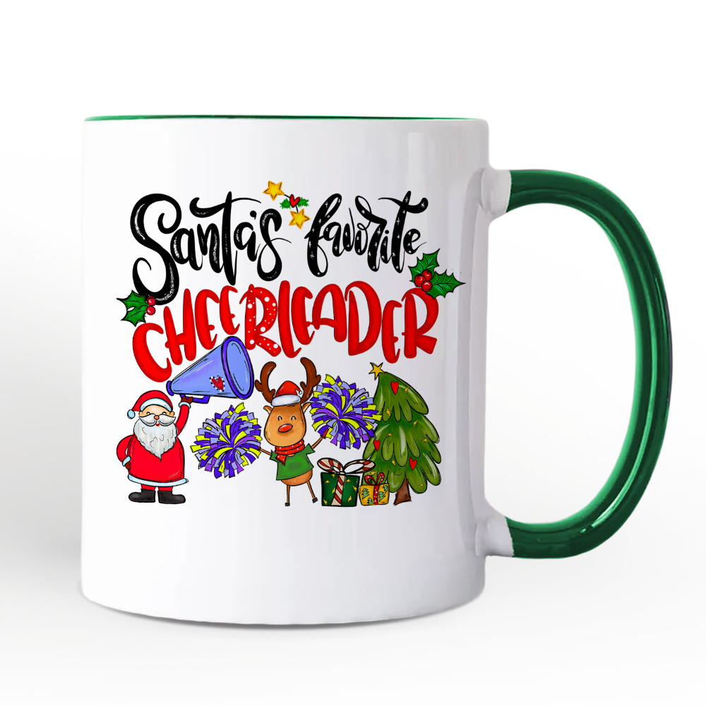 Santa’s Favorite Cheerleader Christmas Personalized Mug, Sports Appreciation Gift with Custom Name