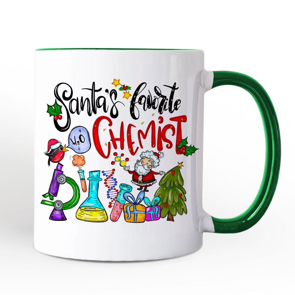 Santa's Favorite Chemist Personalized Mug, Chemistry Gift with Custom Name Personalized Ceramic Mug OrnamentallyYou Green Handle Non-Custom 