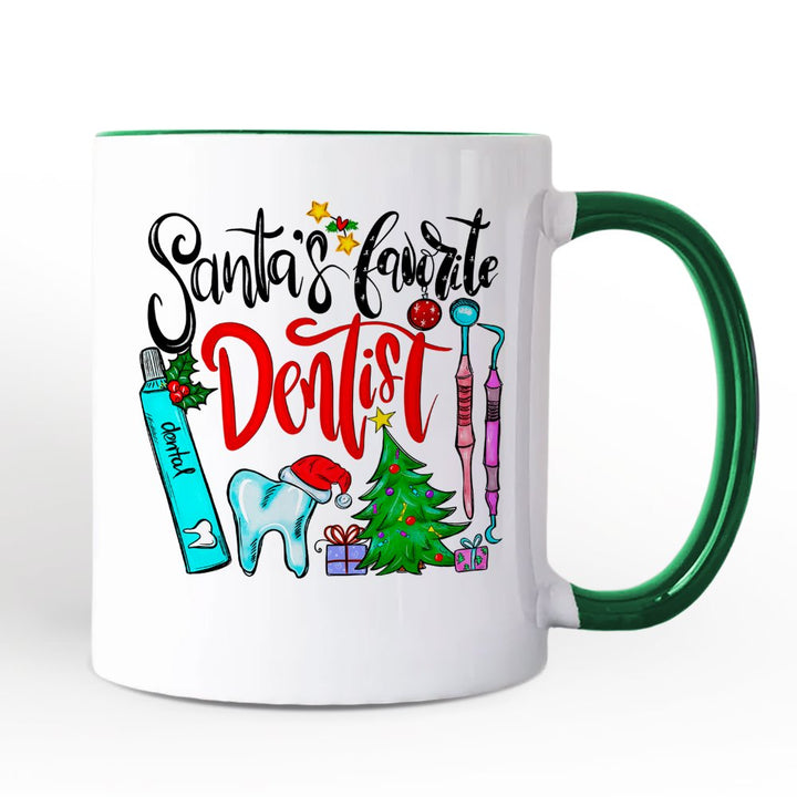 Santa’s Favorite Dentist Christmas Personalized Mug, Dental Healthcare Appreciation Gift with Custom Name Personalized Ceramic Mug OrnamentallyYou White - Green Non-Custom 