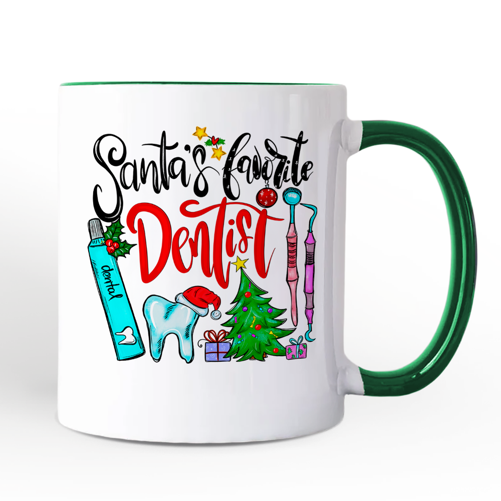 Santa’s Favorite Dentist Christmas Personalized Mug, Dental Healthcare Appreciation Gift with Custom Name