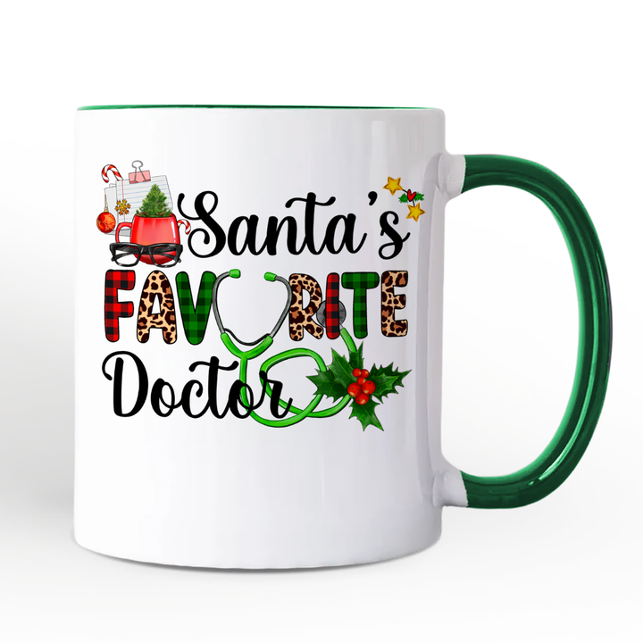 Santa’s Favorite Doctor Christmas Personalized Mug, Appreciation Gift for Medical Worker with Custom Name