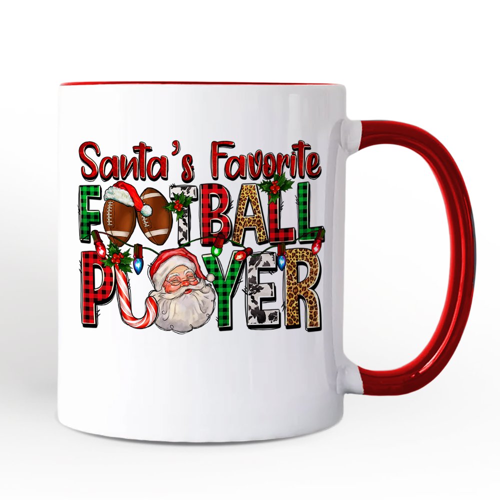 Santa’s Favorite Football Player Personalized Mug, Plaid Christmas Athelete Gift with Custom Name Personalized Ceramic Mug OrnamentallyYou White - Red Non-Custom 