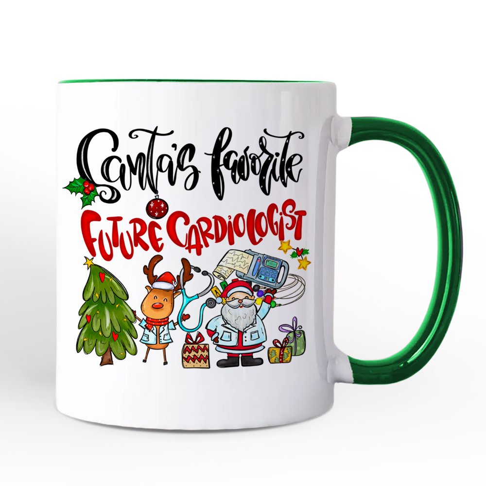 Santa's Favorite Future Cardiologist Personalized Mug, Medical Student Gift with Custom Name Personalized Ceramic Mug OrnamentallyYou Green Handle Non-Custom 