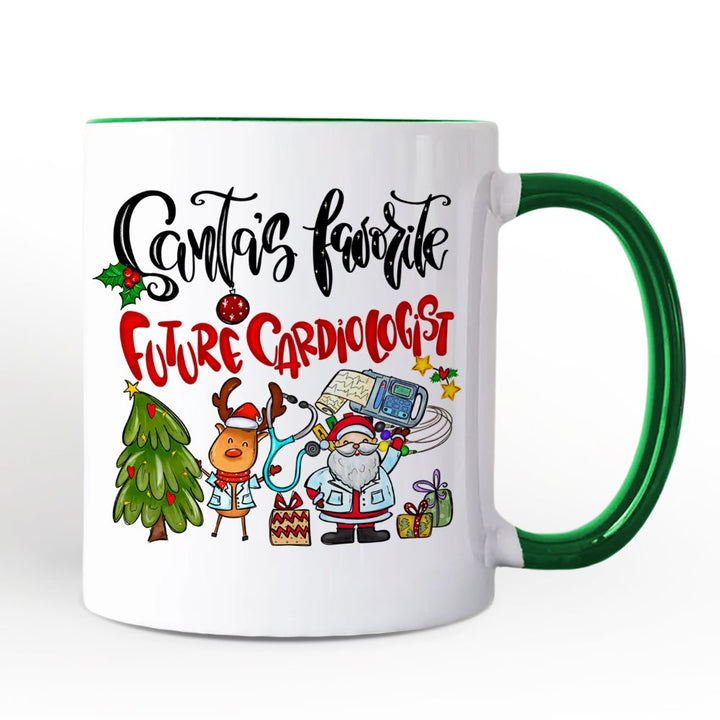 Santa's Favorite Future Cardiologist Personalized Mug, Medical Student Gift with Custom Name Personalized Ceramic Mug OrnamentallyYou Green Handle Non-Custom 