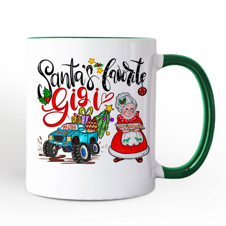 Santa’s Favorite Gigi Christmas Personalized Mug, Grandma Appreciation Gift with Custom Name Personalized Ceramic Mug OrnamentallyYou White - Green Non-Custom 
