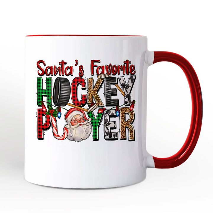 Santa’s Favorite Hockey Player Personalized Mug, Plaid Christmas Athelete Gift with Custom Name Personalized Ceramic Mug OrnamentallyYou White - Red Non-Custom 