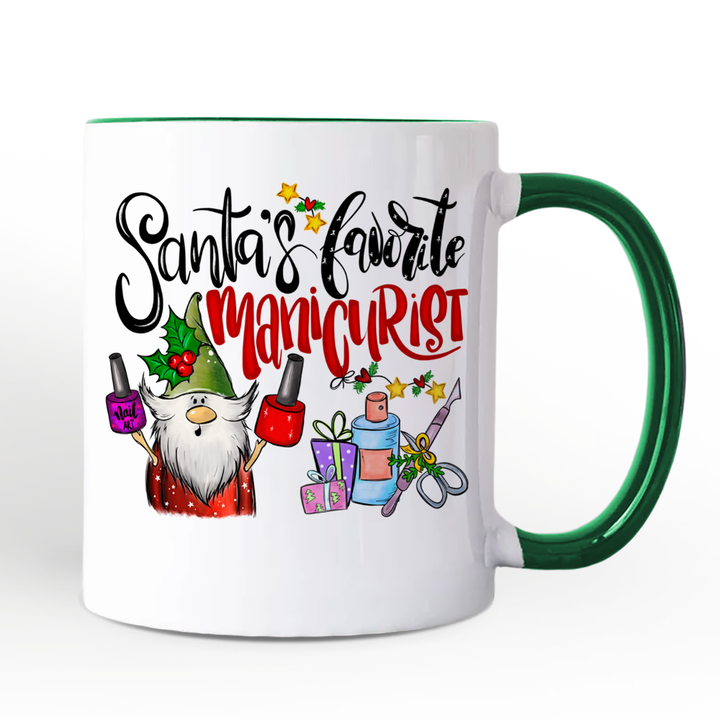 Santa's Favorite Manicurist Nail Art Personalized Mug, Beauty Artist Appreciation Gift with Custom Name
