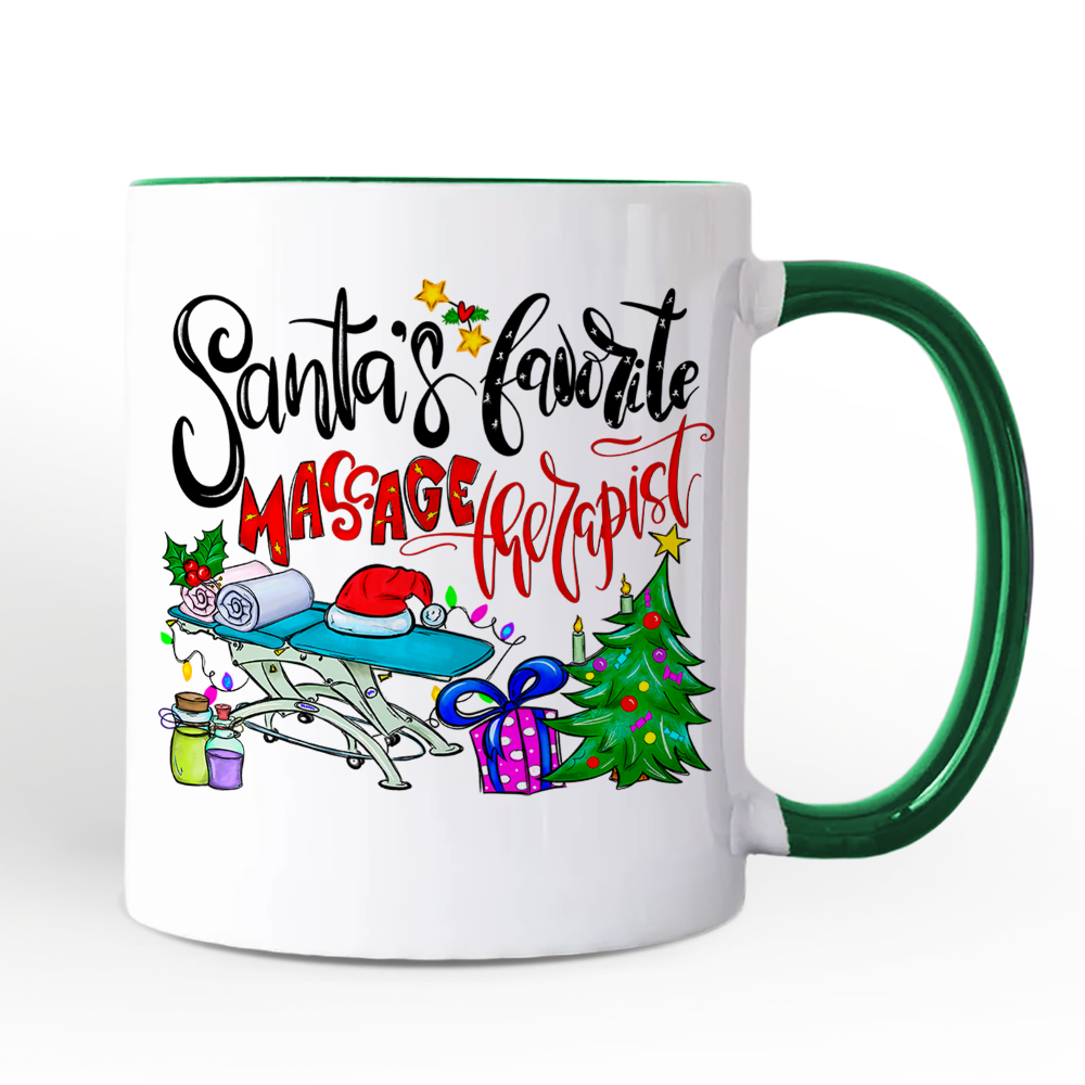 Santa’s Favorite Massage Therapist Personalized Mug, Spa Appreciation Christmas Gift with Custom Name