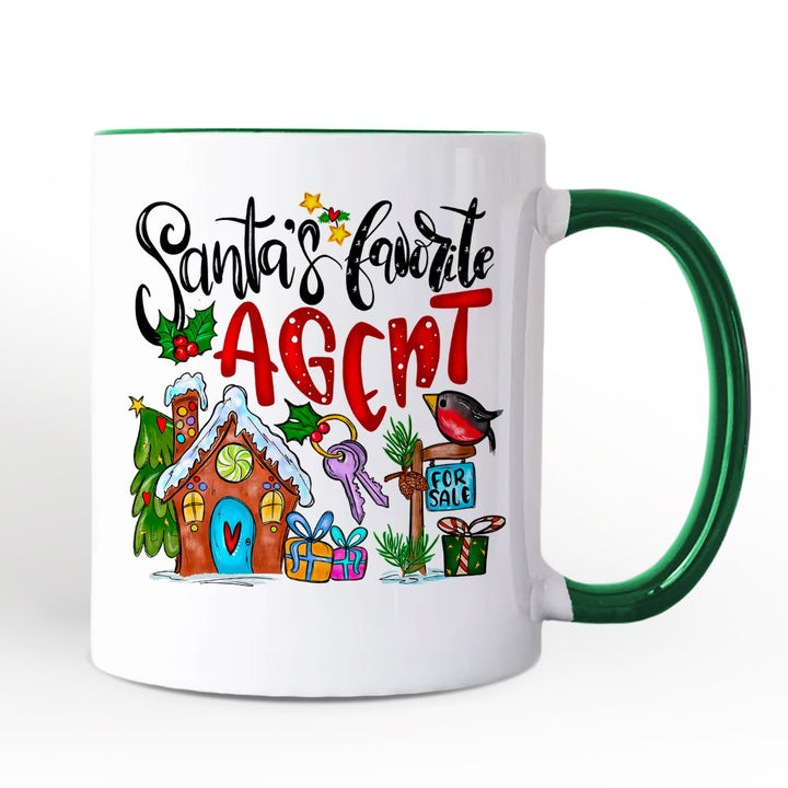 Santa’s Favorite Real Estate Agent Personalized Mug, Appreciation Gift for Realtor and Sales Closing with Custom Name Personalized Ceramic Mug OrnamentallyYou White - Green Non-Custom 