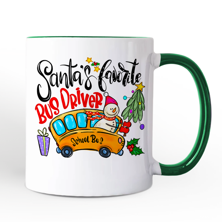 Santa’s Favorite School Bus Driver Personalized Mug, Appreciation Christmas Gift with Custom Name