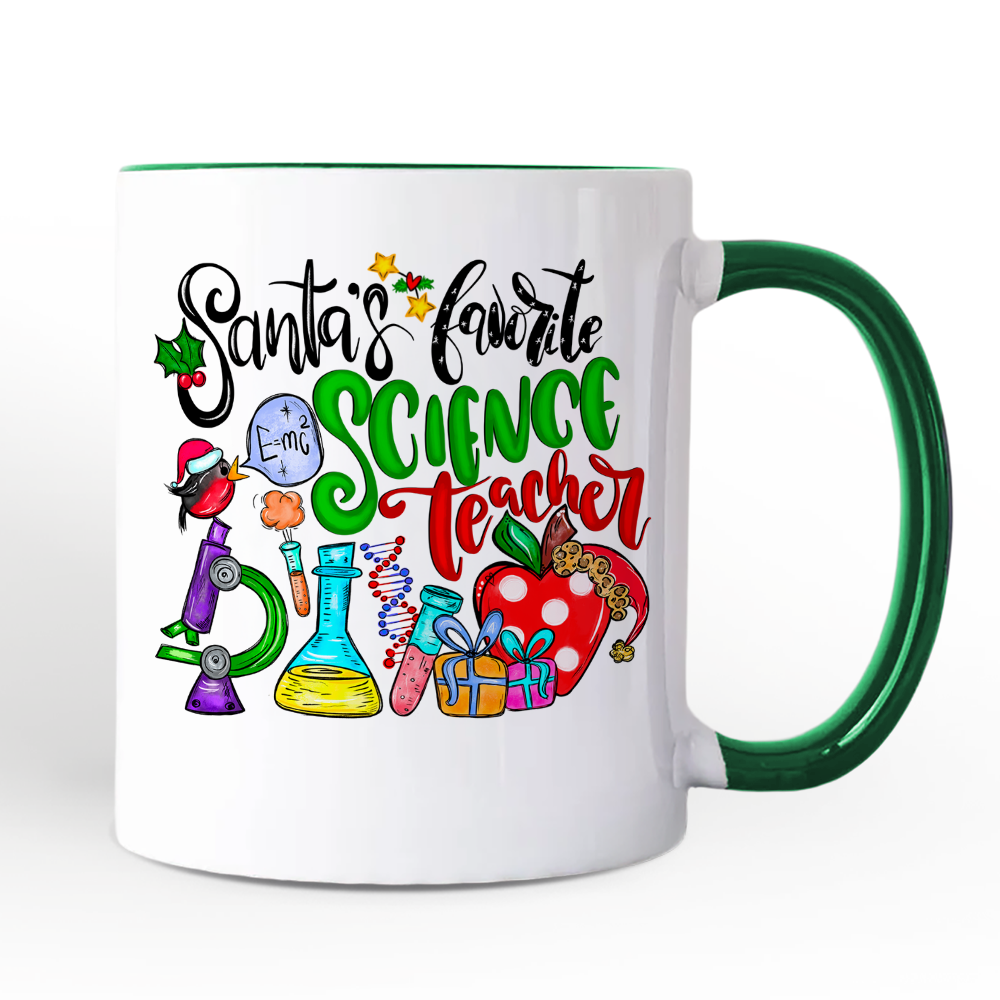 Santa’s Favorite Science Teacher Christmas Personalized Mug, Chemistry, Physics and Biology Gift with Custom Name