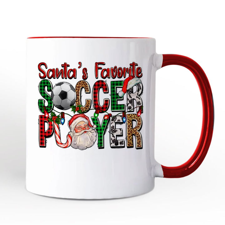 Santa’s Favorite Soccer Player Christmas Plaid Personalized Mug, Football Gift with Custom Name Personalized Ceramic Mug OrnamentallyYou White - Red Non-Custom 