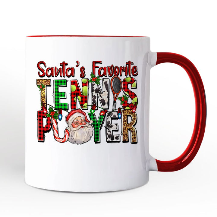 Santa’s Favorite Tennis Player Personalized Mug, Plaid Christmas Athelete Gift with Custom Name Personalized Ceramic Mug OrnamentallyYou White - Red Non-Custom 
