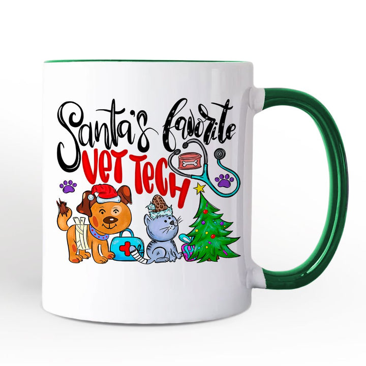 Santa’s Favorite Vet Tech Christmas Personalized Mug, Appreciation Gift for Veterinary Technician with Custom Name Personalized Ceramic Mug OrnamentallyYou White - Red Non-Custom 