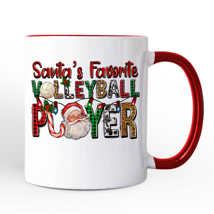 Santa’s Favorite Volleyball Player Personalized Mug, Plaid Christmas Sports Gift with Custom Name