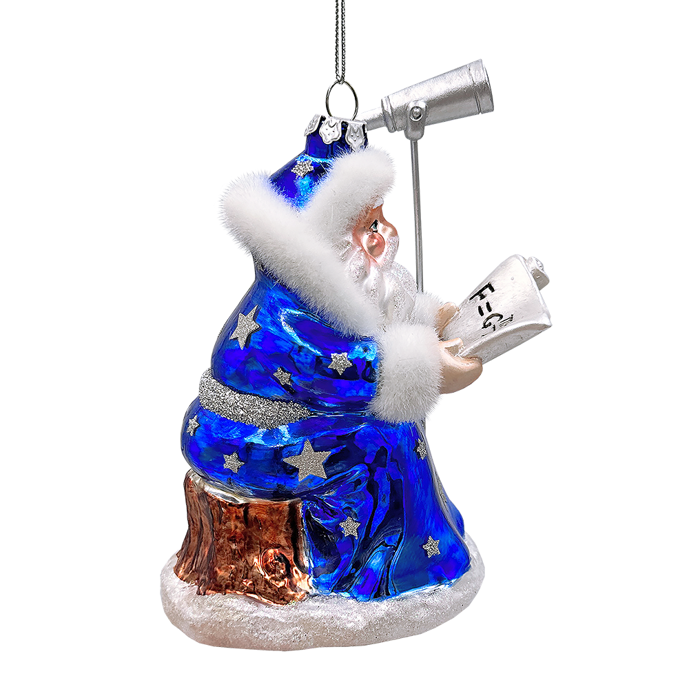 (Pre-Order) Santa the Astronomer Glass Christmas Ornament, Science and Astronomy Themed Holiday Gift