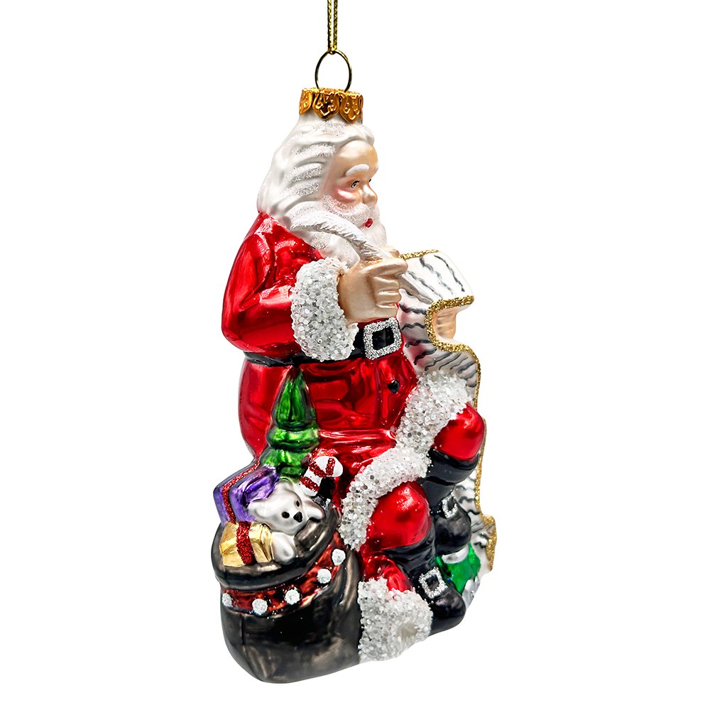 Santa with a Long Letter Glass Christmas Ornament, Vintage Holiday Tree Decor Glass Ornament OrnamentallyYou 