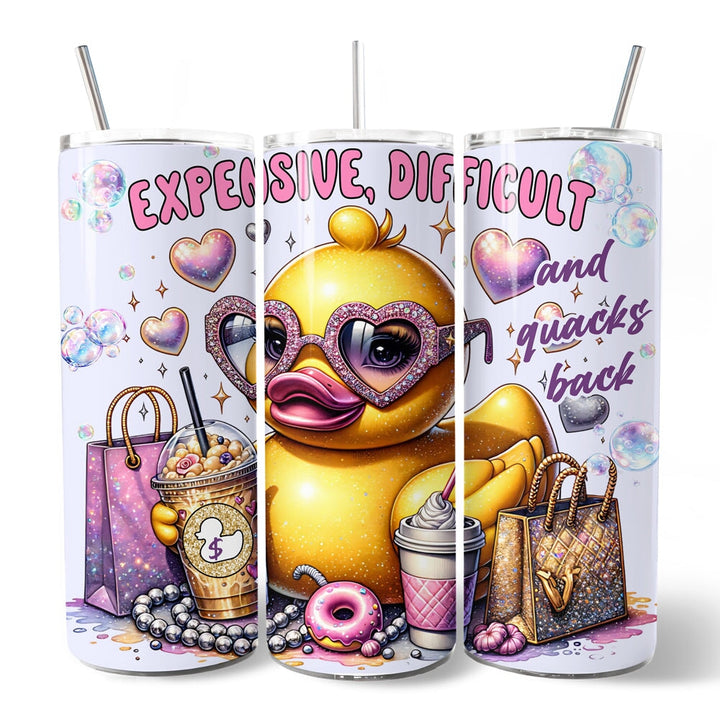 Sassy Rubber Duck 20oz Personalized Tumbler With Lid and Stainless Steel Straw, Purple Glam Girl Gift Cup Tumbler OrnamentallyYou 