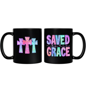 Saved By His Grace Printed Faux Sequin Christian Mug, Religious Love Gift Personalized Ceramic Mug OrnamentallyYou 