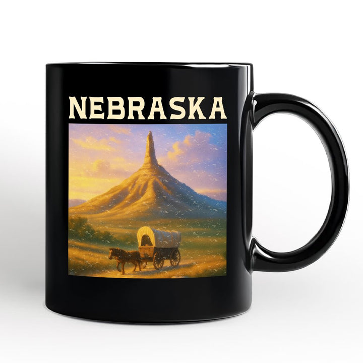 Scenic Nebraska State Chimney Rock Scenic Personalized Mug, Western Landmark Tee and Historic Trail Keepsake Souvenir with Custom Name Personalized Ceramic Mug OrnamentallyYou Black Non-Custom 