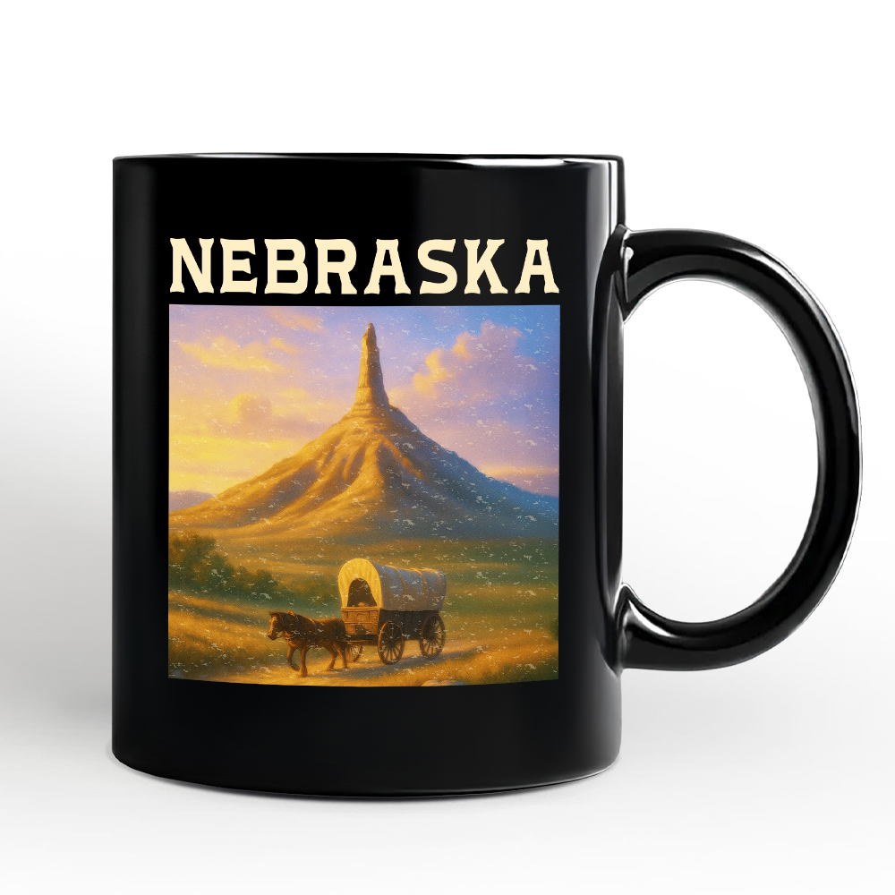 Scenic Nebraska State Chimney Rock Scenic Personalized Mug, Western Landmark Tee and Historic Trail Keepsake Souvenir with Custom Name