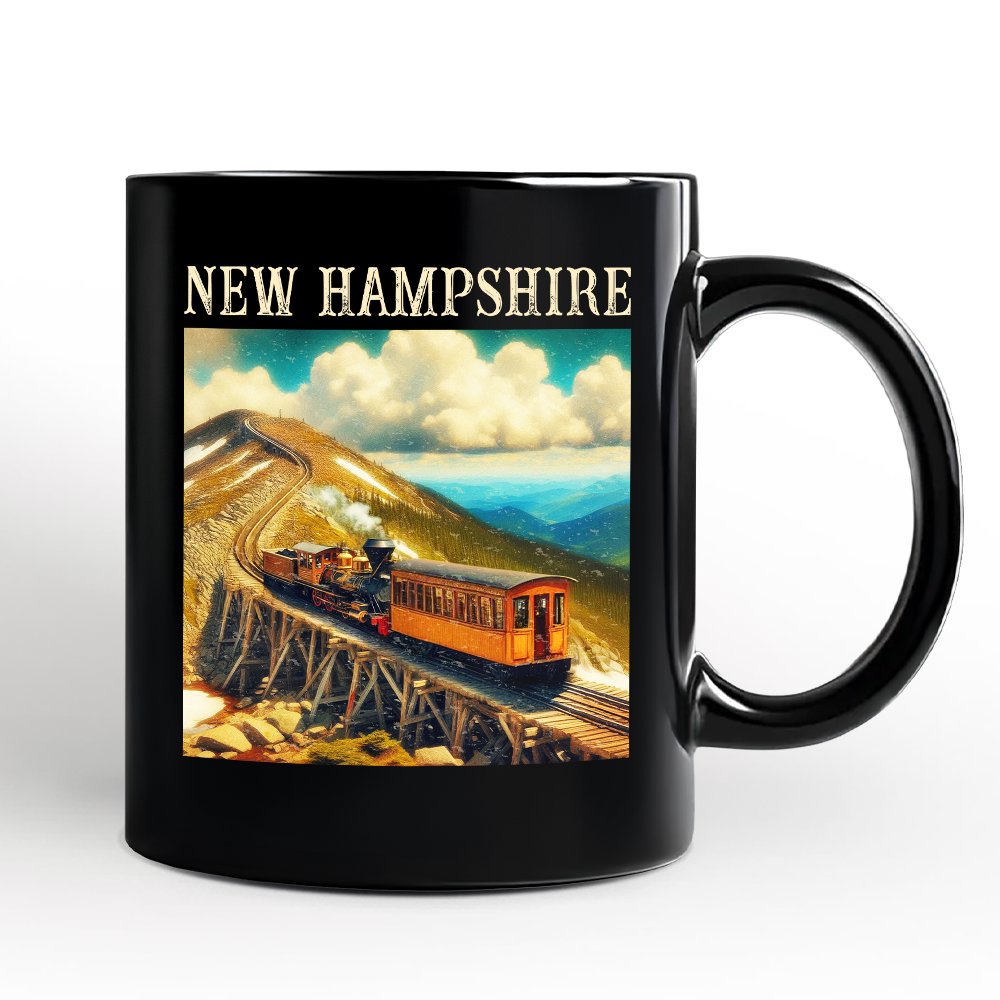 Scenic New Hampshire State Mount Washington Cog Railway Personalized Mug, American Northeast Landmark Gift and Souvenir with Custom Name Personalized Ceramic Mug OrnamentallyYou Black Non-Custom 