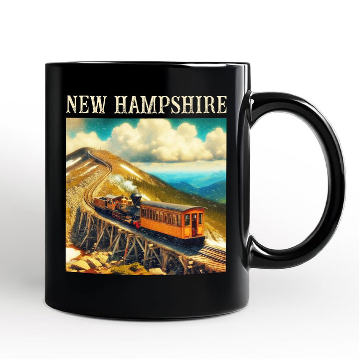 Scenic New Hampshire State Mount Washington Cog Railway Personalized Mug, American Northeast Landmark Gift and Souvenir with Custom Name Personalized Ceramic Mug OrnamentallyYou Black Non-Custom 