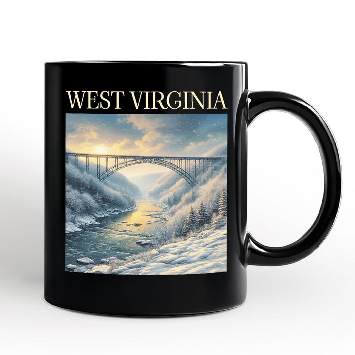 Scenic West Virginia State New River Gorge Bridge Personalized Mug, Landscape Appalachian Gift and Souvenir with Custom Name Personalized Ceramic Mug OrnamentallyYou Black Non-Custom 
