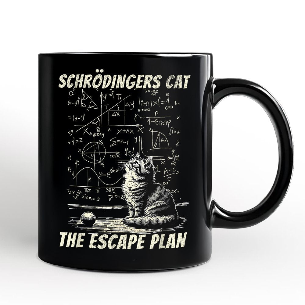 Schrödinger’s Cat The Escape Plan Physics Humor Personalized Mug, Funny Science Nerd Gift with Custom Name Personalized Ceramic Mug OrnamentallyYou Black Non-Custom 
