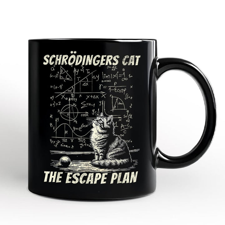 Schrödinger’s Cat The Escape Plan Physics Humor Personalized Mug, Funny Science Nerd Gift with Custom Name Personalized Ceramic Mug OrnamentallyYou Black Non-Custom 