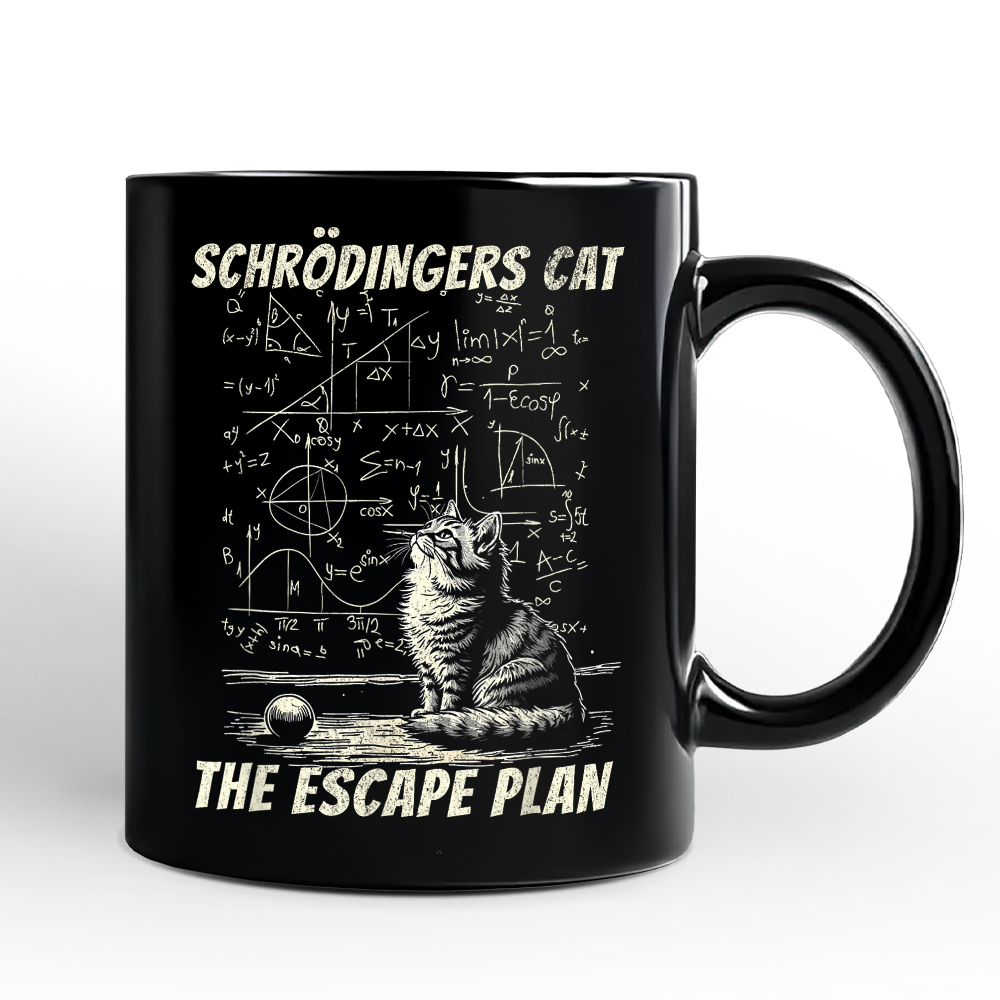Schrödinger’s Cat The Escape Plan Physics Humor Personalized Mug, Funny Science Nerd Gift with Custom Name