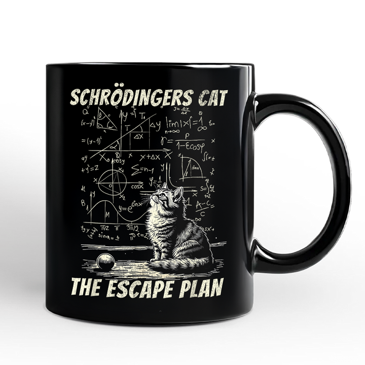 Schrödinger’s Cat The Escape Plan Physics Humor Personalized Mug, Funny Science Nerd Gift with Custom Name