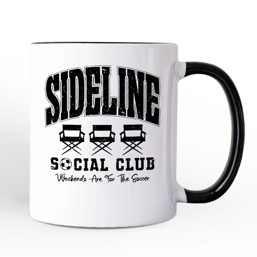 Sideline Social Club Soccer Personalized Mug, Weekends Are for the Soccer Game Day Gift with Custom Name Personalized Ceramic Mug OrnamentallyYou Black Handle Non-Custom 