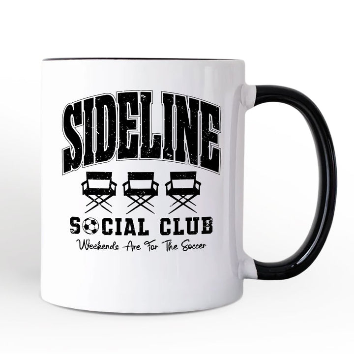 Sideline Social Club Soccer Personalized Mug, Weekends Are for the Soccer Game Day Gift with Custom Name Personalized Ceramic Mug OrnamentallyYou Black Handle Non-Custom 